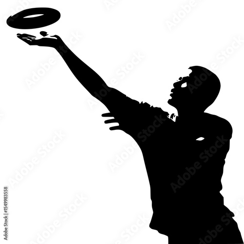 a black and white silhouette of a man throwing a frisbee basketball, black, catch, frisbee, man, person, play, silhouette, throw , Generative art.