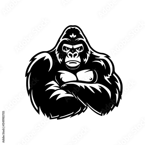 a black and white image of a gorilla angry, arm, black, gorilla, illustration, image , Generative art.