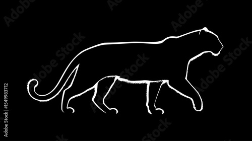 a white silhouette of a lion walking on a black background black, cat, illustration, lion, silhouette, stand, walk, white , Generative art.