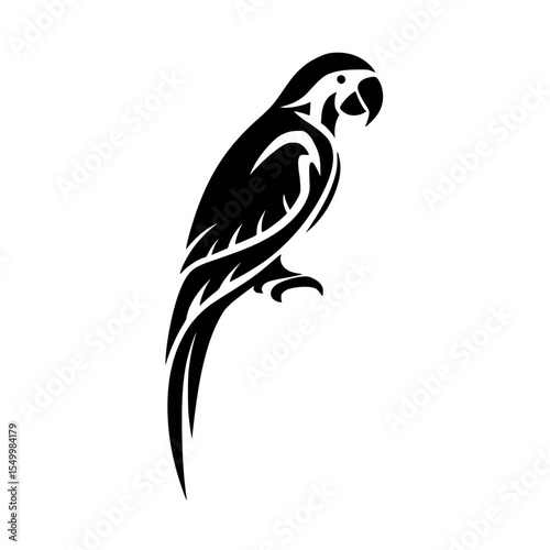 a black and white silhouette of a parrot for a tattoo bird, black, logo, parrot, silhouette, tattoo , Generative art.