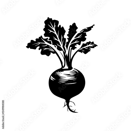 a picture of a radish with roots and leaves icon in black style on a white background black, icon, illustration, picture, radish, root, style, top , Generative art.