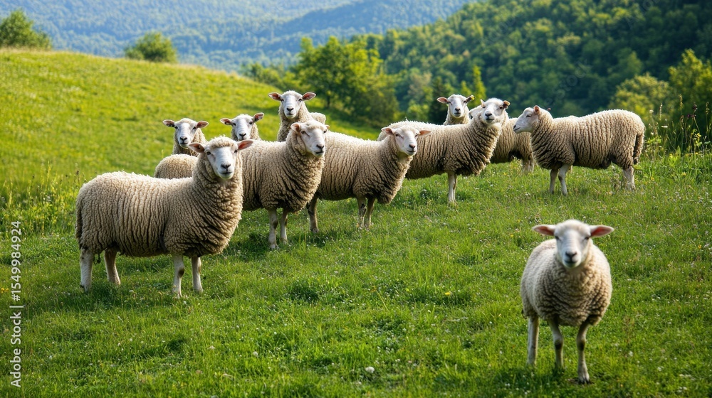 Fototapeta premium Sheep on a grassy hill