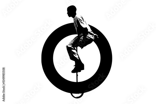 a black silhouette of a man riding a rope black, boy, man, person, ride, rope, silhouette , Generative art.