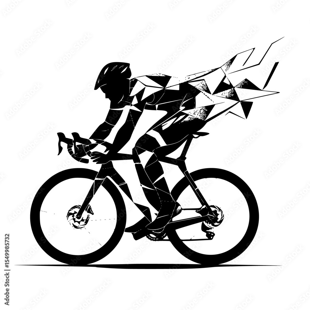 Fototapeta premium a black and white illustration of a person riding a bike, abstract art abstract, art, bicycle, bike, black, cyclist, illustration, man, person, ride, silhouette , Generative art.
