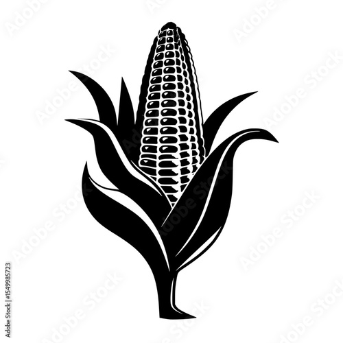 a black silhouette of an ear of corn in a simple style black, cob, corn, ear, icon, illustration, silhouette, style , Generative art.