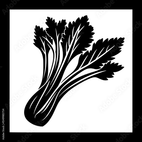a picture of a bunch of celery in a black frame on a white background, icon in a simple style black, drawing, frame, icon, illustration, image, picture, silhouette, style , Generative art.