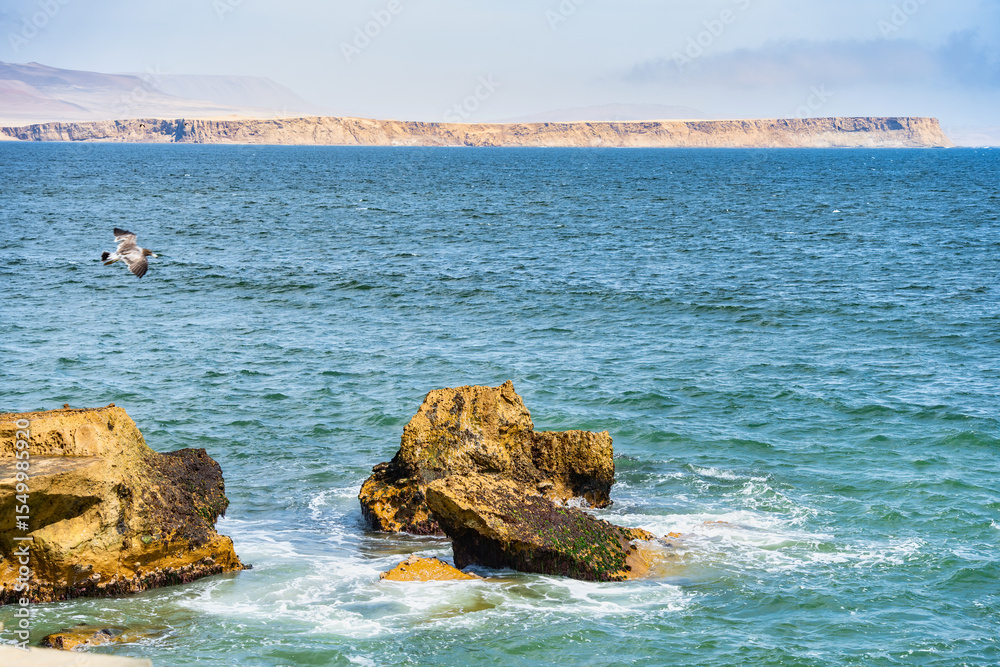 Dramatic landscape with the rocky coastline of the Pacific ocean in Paracas National Reserve, Peru. Dramatic landscape with the rocky coastline of the Pacific ocean in Paracas National Reserve, Peru.