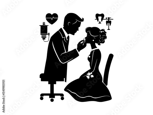 black silhouette of a bride and groom black, bride, couple, groom, man, silhouette, woman , Generative art.