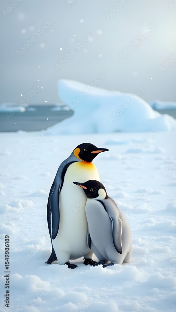Fototapeta premium Cute emperor penguins in the snowy Antarctic wilderness