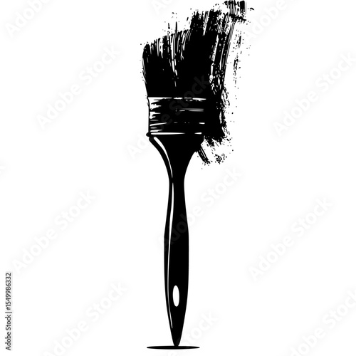 a brush with black paint on a white background black, brush, paint , Generative art.