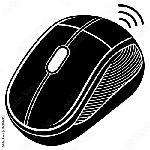 Wireless computer mouse with signal isolated on white background
