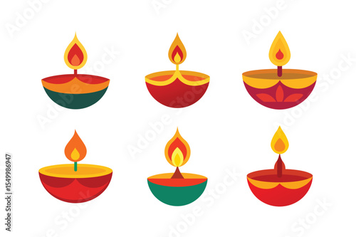 A set of colorful Diwali Diya vector illustration