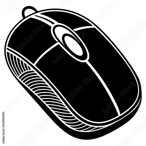 Black computer mouse isolated on white background with sleek design