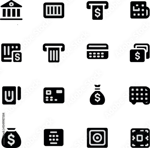 Banking black Flat Icons set