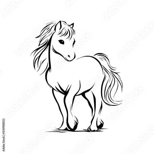 black and white image of a horse with a mane black, horse, image, mane, silhouette, stand , Generative art.