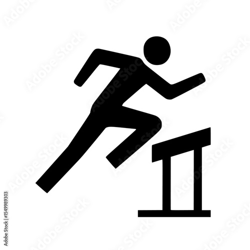 black silhouette of a person jumping over a hurdle on a treadmill black, hurdle, icon, jump, man, person, sign, silhouette, treadmill , Generative art.