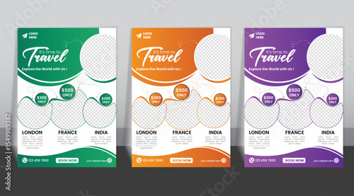 Creative Business Travel Flyer Design Set with Modern Layout and Vector Elements