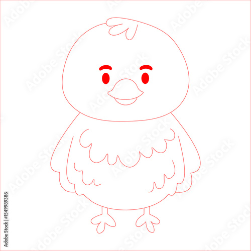 A cute duck cartoon in black and white outline, KDP, kids, line art, coloring book page , Illustration