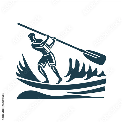 Stand Up Paddle Boarding Line Art Illustration Paddle Swinging Forward Line Art