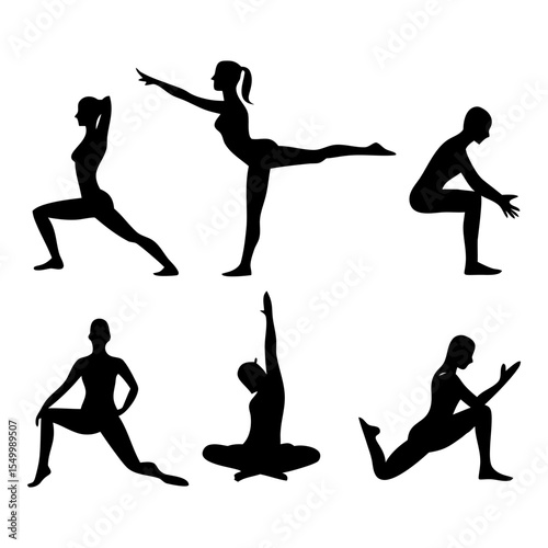 Body in Motion: A set of silhouettes showcasing various yoga poses. Each figure is captured in a state of focused awareness and body-mind connection.