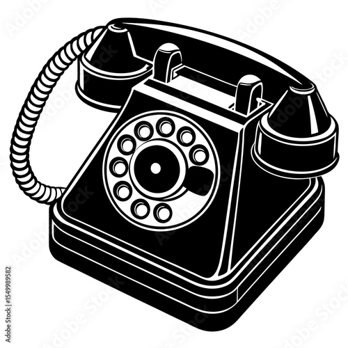 Black rotary dial telephone isolated on white background