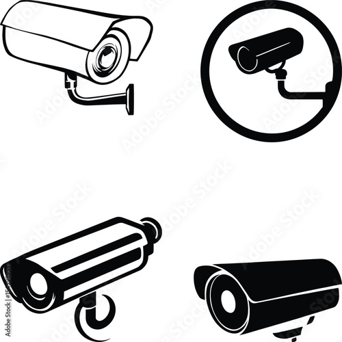 Security Camera Silhouette Vector Set – Surveillance Devices in Modern Minimal Style