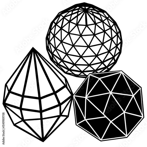 Three dimensional geometric shapes isolated on white background
