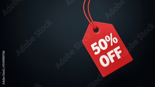 Red tag 50 percent off sale discount label