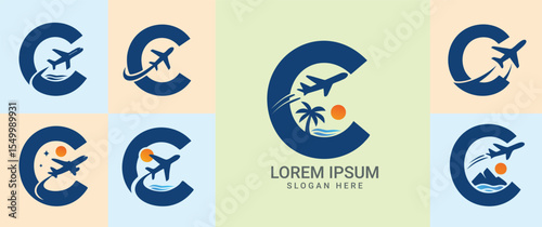 Creative Travel Logo Designs with Airplane and Letter C