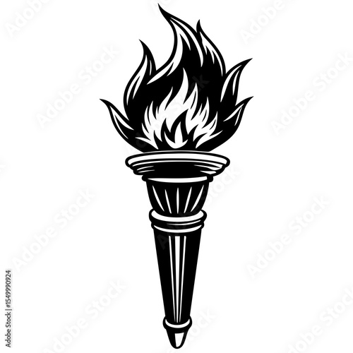 Burning torch with bright flame isolated on white background