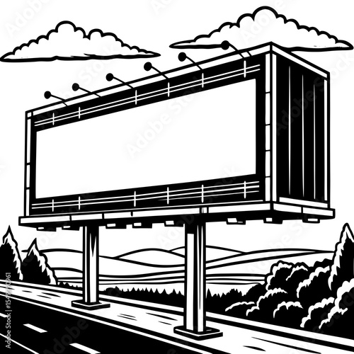 Billboard on highway with blank sign isolated on white background