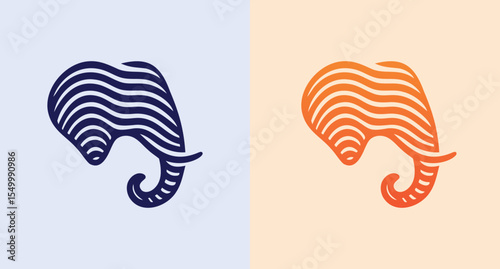 Stylized Elephant Head with Wave-like Lines
