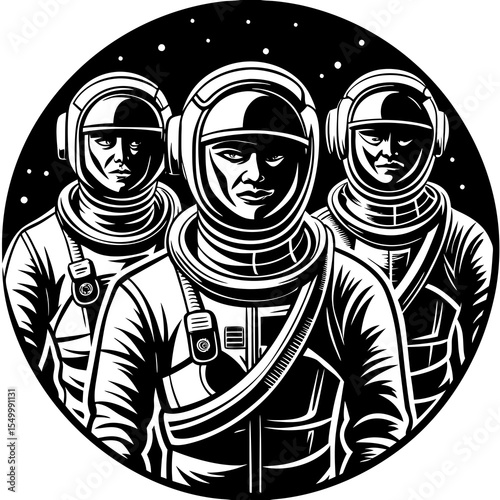 Three astronauts in space suits prepare for an important mission