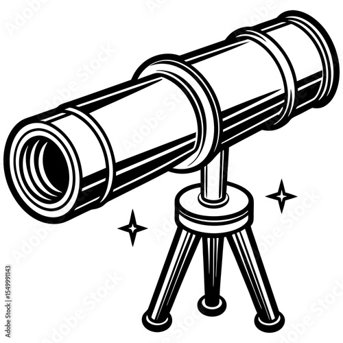A telescope stands ready for astronomical observation isolated on white background