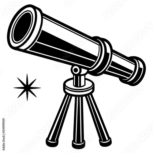 Telescope on tripod with a star isolated on white background