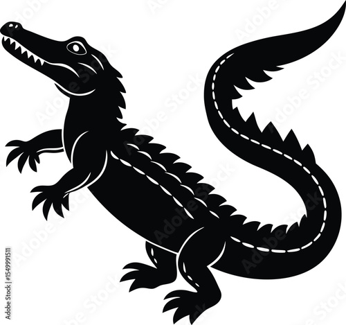 Alligator in fierce stance with powerful tail and open jaw silhouette vector
