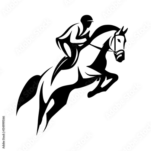 a black and white illustration of a jockey riding a horse black, horse, illustration, jockey, jump, man, ride, rider, silhouette , Generative art.