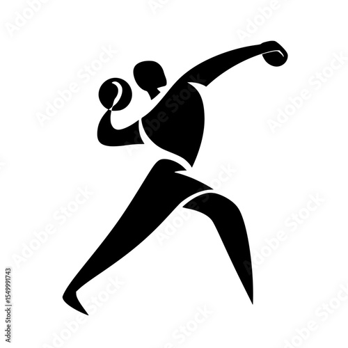 a black silhouette of a baseball player throwing a ball ball, baseball player, black, boxer, icon, man, silhouette, throw , Generative art.