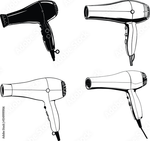 Hair Dryer Silhouette Vector Set – Classic and Modern Styles with Minimal Line Variations
