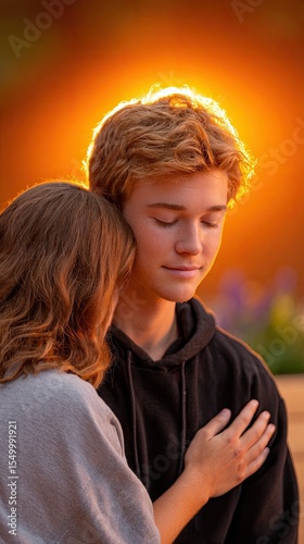 Talking saves lives, A couple embraces warmly during a beautiful sunset. Talking saves lives through open dialogue and connection