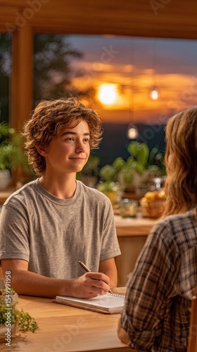 Talking saves lives, A young boy engages in a creative conversation at sunset. Talking saves lives through open dialogue and connection