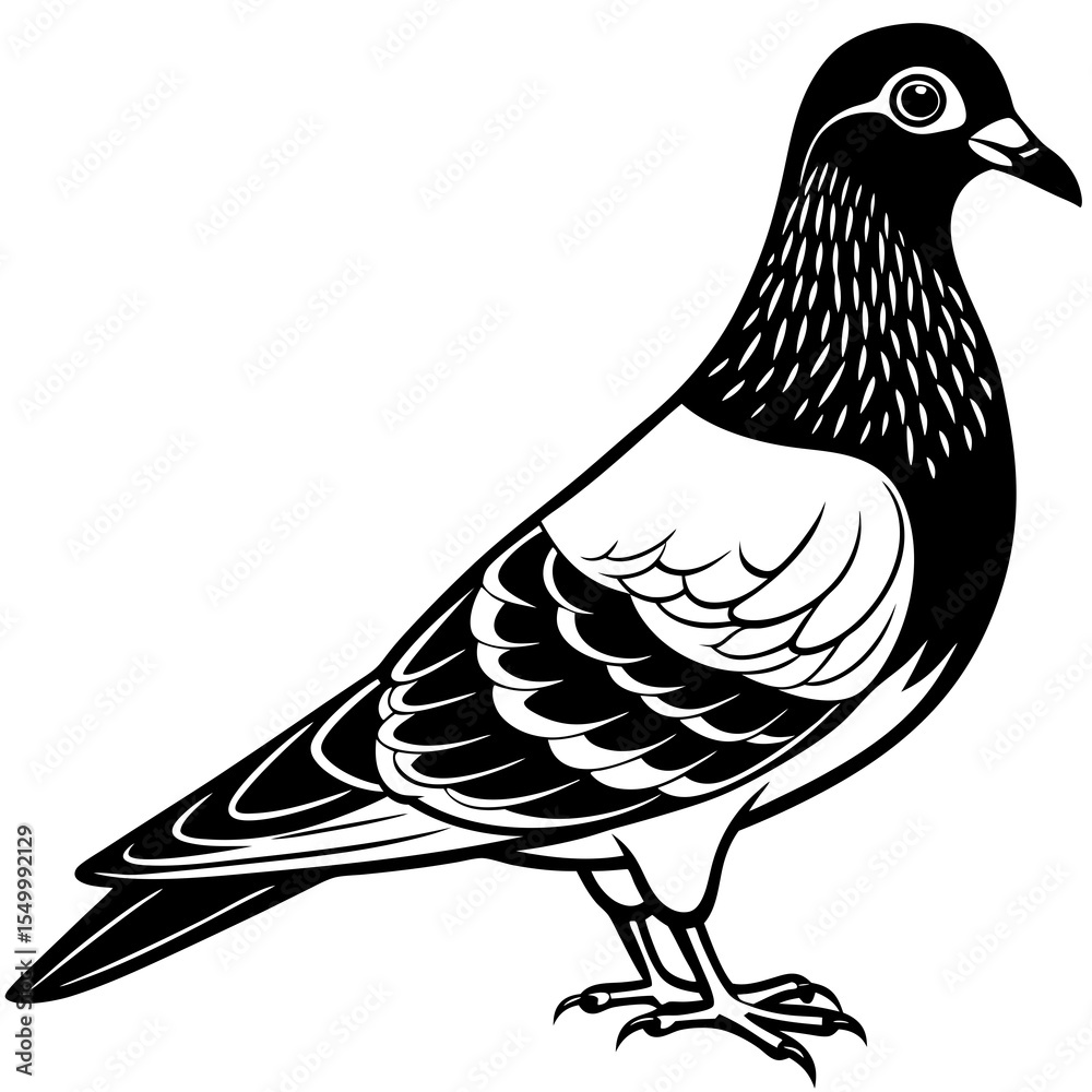 Fototapeta premium Pigeon with detailed feathering isolated on white background