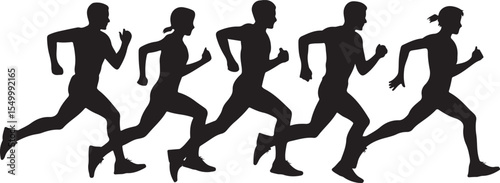 Running Group Silhouette Vector