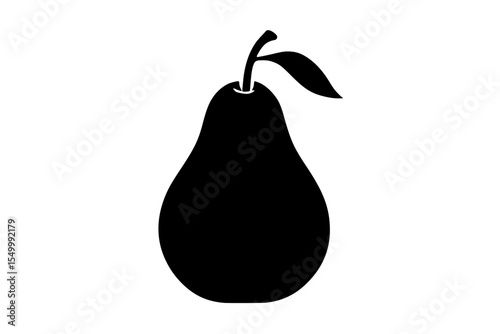 a black silhouette of a pear with a leaf black, fruit, icon, leaf, pear, silhouette , Generative art.