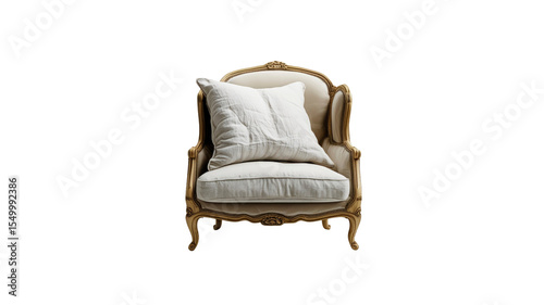 Elegant Gold-Frame Armchair with Linen Cushion - French Provincial Style
