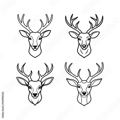 Deer head line art set of vector illustration