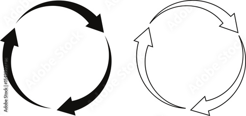 black round rotate arrow. reload arrow. outline arrow vector illustration.