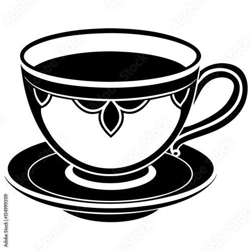 Elegant porcelain teacup with vintage design isolated on white background