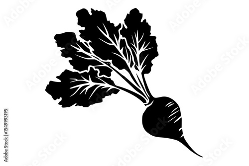 black silhouette of a radish on a white background black, flat, icon, radish, silhouette, style , Generative art.
