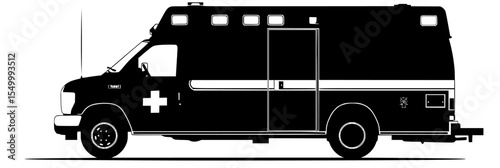a black and white image of an ambulance ambulance, black, illustration, image, medical, silhouette , Generative art.